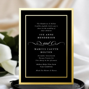 Invitation En Aluminium Cravate Noire Premium Calligraphie Gold Frame Mari