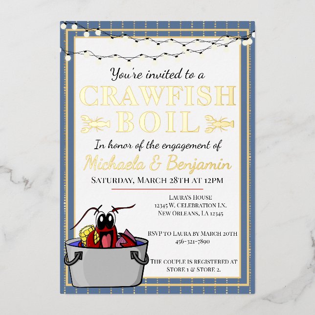Invitation En Aluminium Crawfish Boil Couples de douche (Recto)