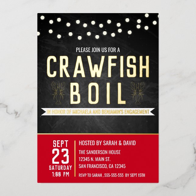 Invitation En Aluminium Crawfish Boil Couples de douche (Recto)