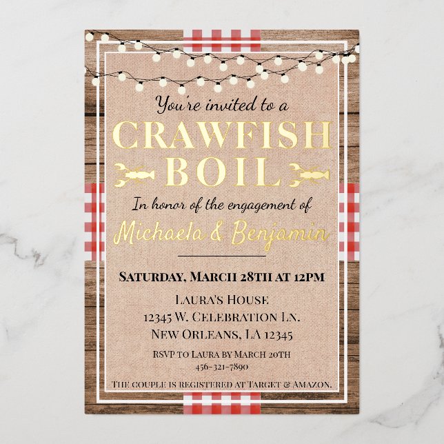 Invitation En Aluminium Crawfish Boil Homard Engagement Partie Rustique (Recto)