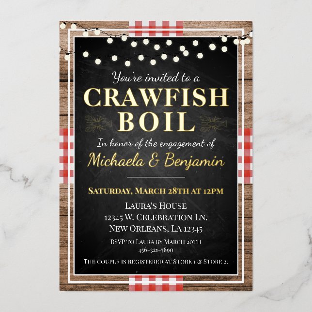 Invitation En Aluminium Crawfish Boil Homard Rustic Engagement Party (Recto)
