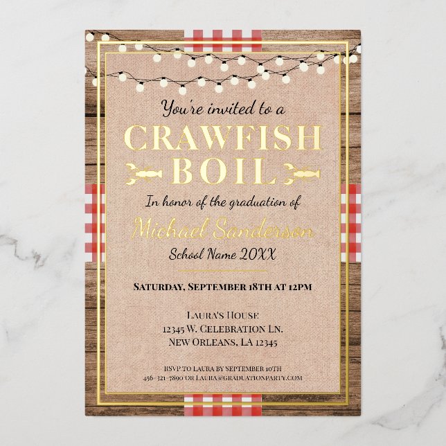 Invitation En Aluminium Crawfish Boil Lobster Graduation Party Rustique (Recto)