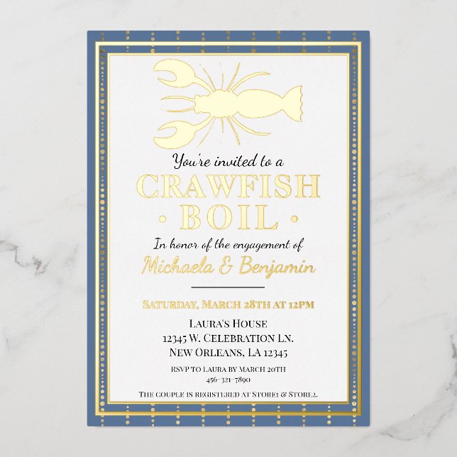 Invitation En Aluminium Crawfish Boire de fruits de mer Blue Engagement Pa (Recto)