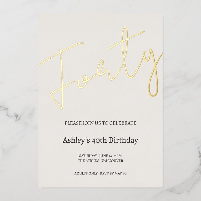 Invitation En Aluminium Cream and Gold 40th Birthday Celebration (Recto)
