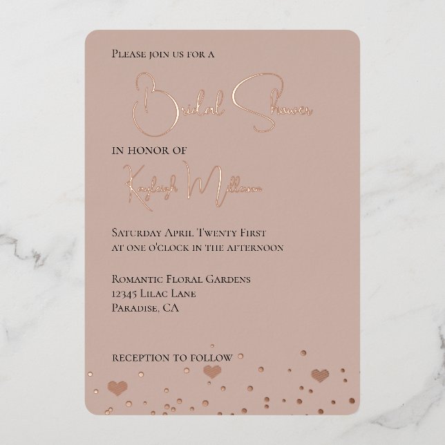 Invitation En Aluminium Cream Blush Diamonds Confetti Hearts Fête des mari (Recto)
