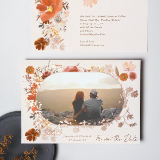 Invitation En Aluminium Cream Floral Frame Photo Enregistrer La Date Rose