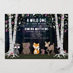 Invitation En Aluminium Créatures cosmiques Baby shower d'animaux des bois