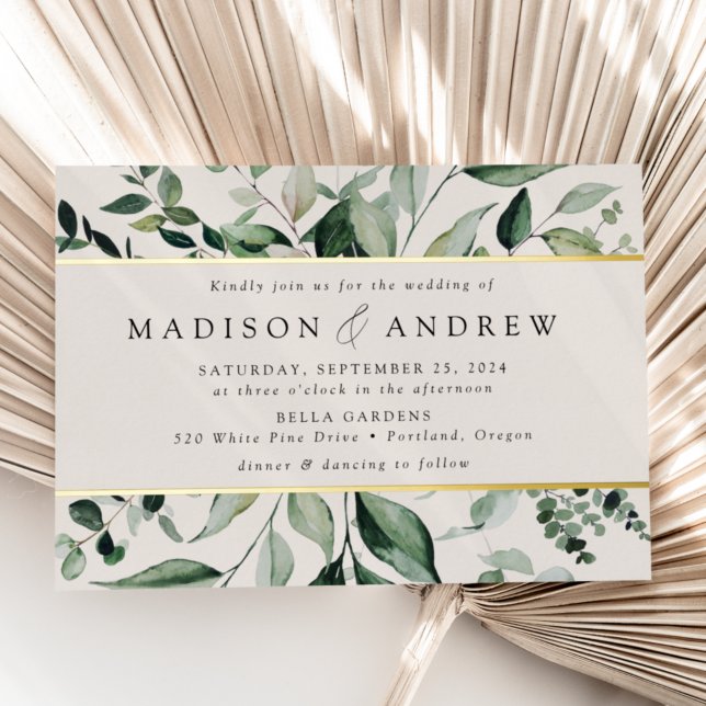 Invitation En Aluminium Crème Abondante de Verdure Mariage Or (Créateur téléchargé)