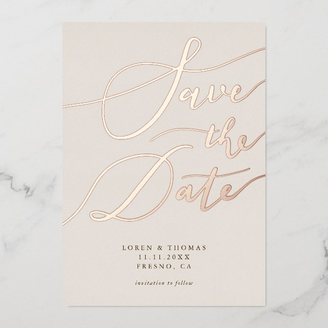 Invitation En Aluminium Crème Enregistrer La Calligraphie Date (Recto)