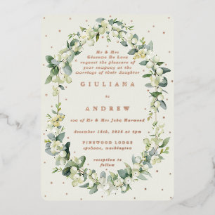Invitation En Aluminium Crème formelle Snowberry+Eucalyptus Mariage d'hive