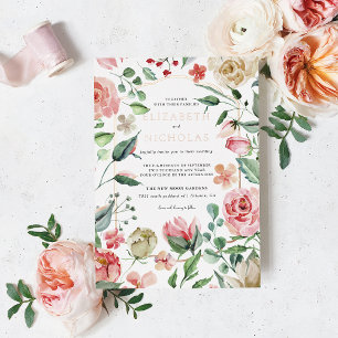 Invitation En Aluminium Crème & Rose Fleurs de mariage romantiques de pr