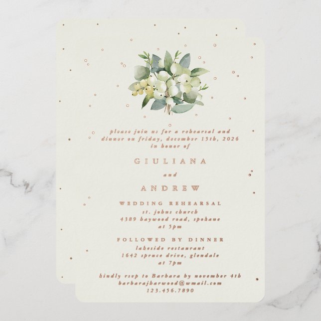 Invitation En Aluminium Crème Snowberry+Eucalyptus Mariage répétition (Recto/Verso)
