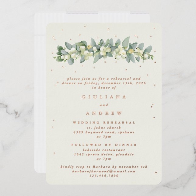 Invitation En Aluminium Crème Snowberry+Eucalyptus Mariage répétition (Enveloppe)