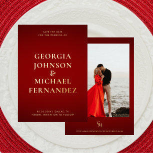 Invitation En Aluminium Crimson Red Gold Big Names Photo Monogramme Mariag