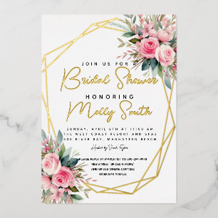 Invitation En Aluminium Cristal rose Peach Roses Aquarelle douche nuptiale