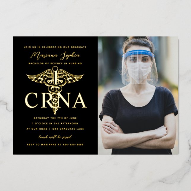 Invitation En Aluminium CRNA Diplôme en soins infirmiers - Photo Gold (Recto)