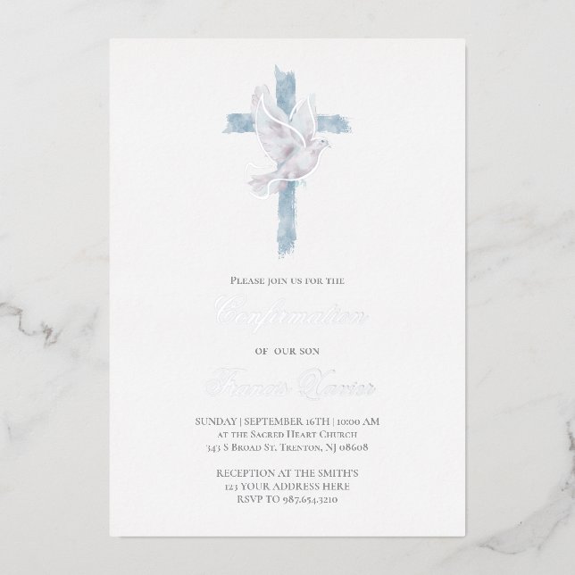 Invitation En Aluminium Croix bleue Saint-Esprit Confirmation (Recto)