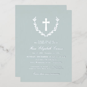 Invitation En Aluminium Croix de Couronne de Laurier Argentée Célébration