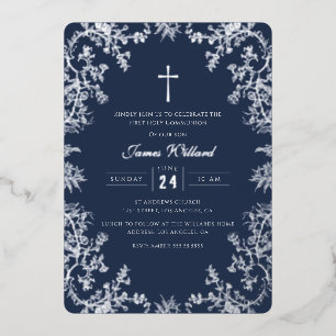 Invitation En Aluminium Croix de la Marine argentée Première communion vin