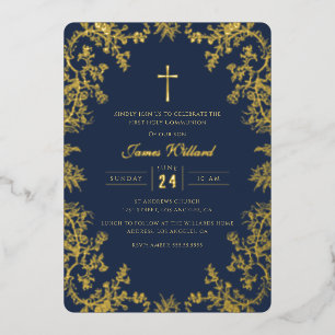 Invitation En Aluminium Croix de la Marine dorée Vintage Première communio