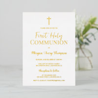 Croix dorée moderne blanche première communion sol