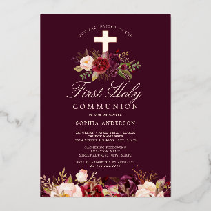 Invitation En Aluminium Croix en Or Bourguignon pour la Première Communion
