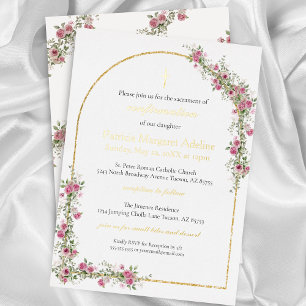 Invitation En Aluminium Croix et Arche de Confirmation en Or Rose Moderne