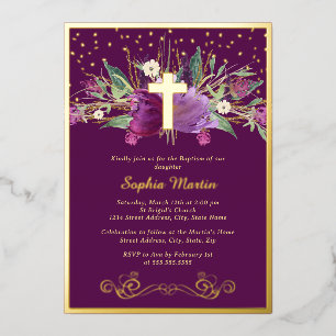 Invitation En Aluminium Croix florale d'améthyste violette scintillante po