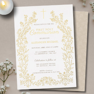 Invitation En Aluminium Croix florale Première Sainte Communion Religieuse