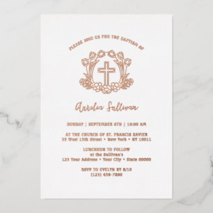 Invitation En Aluminium Croix florale simple Baptême feuille d'aluminium