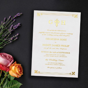 Invitation En Aluminium Croix Monogramme Décorative Élégante Traditionnell