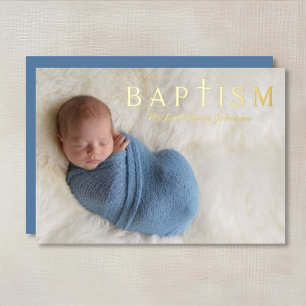 Invitation En Aluminium Croix religieuse Baptême de garçon Photo Gold