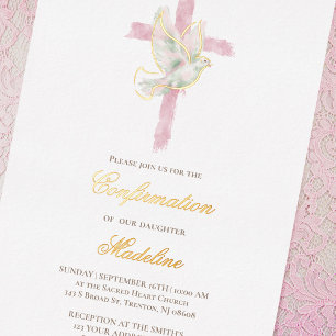 Invitation En Aluminium croix rose Saint-Esprit Confirmation