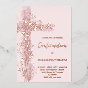 Invitation En Aluminium croix sainte rose confirmation