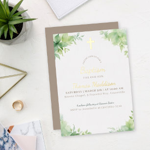 Invitation En Aluminium Croix verte et baptême de verdure