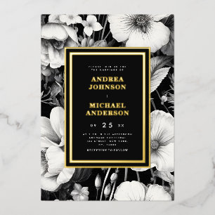 Invitation En Aluminium Croquis botanique vintage Mariage floral noir réel