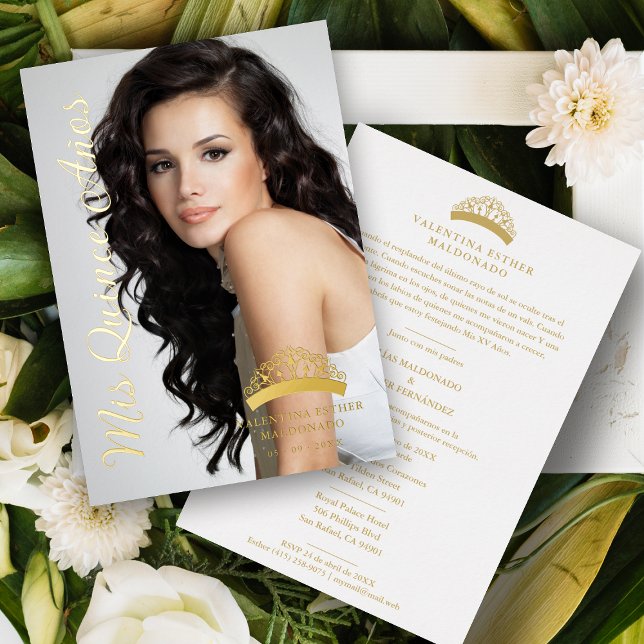 Invitation En Aluminium Crown Quinceañera Miniature Photo Fancy Calligraph (Créateur téléchargé)