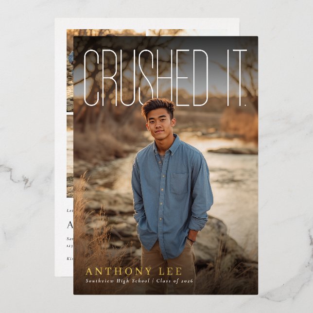 Invitation En Aluminium Crushed It PhotoPop Graduation Party (Recto/Verso)