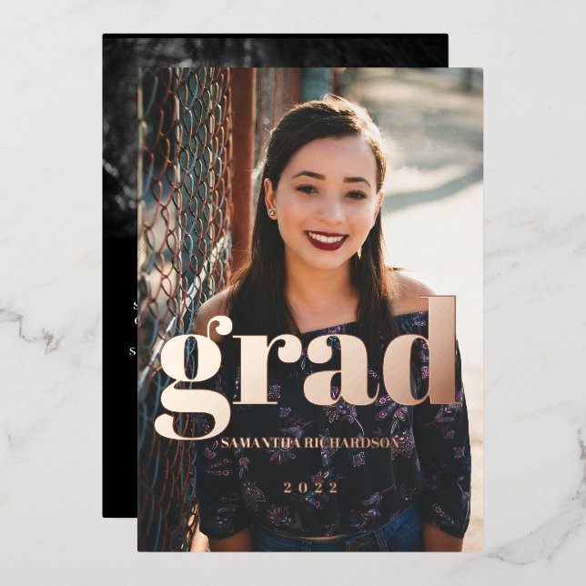 Invitation En Aluminium Custom 2 Photos Rose Gold Graduation (Recto/Verso)