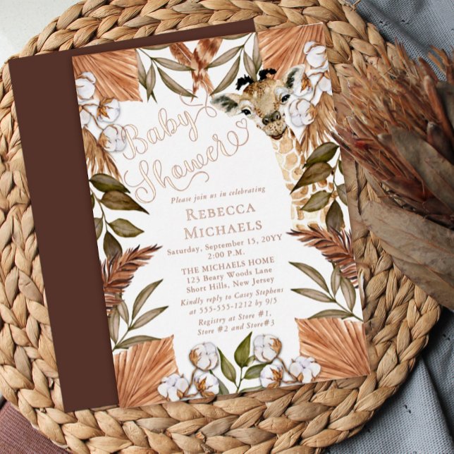 Invitation En Aluminium Cute Giraffe Boho Grasses séchées Baby shower Foil (Créateur téléchargé)