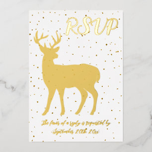 Invitation En Aluminium Cute Gold Deer & Gold Confetti RSVP Real Foil