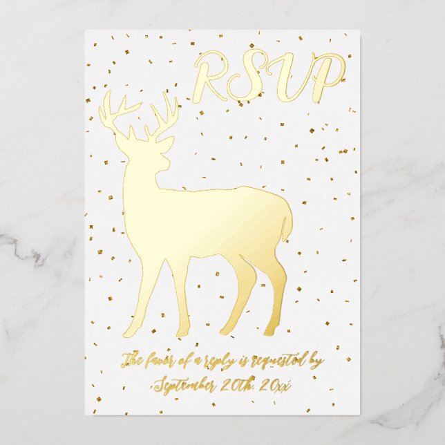 Invitation En Aluminium Cute Gold Deer & Gold Confetti RSVP Real Foil (Recto)