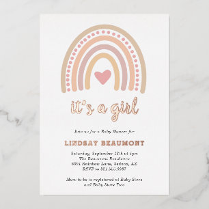 Invitation En Aluminium Cute Heart Girl Boho Rainbow Baby shower Rose or