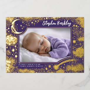 Invitation En Aluminium Cute Stars Lune Celestin Nouveau-né Photo Naissanc