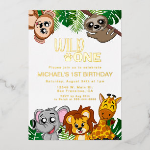 Invitation En Aluminium Cute Wild One Jungle Safari Animaux premier annive