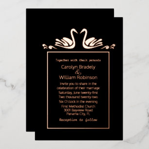 Invitation En Aluminium Cygnes en or rose mariage noir