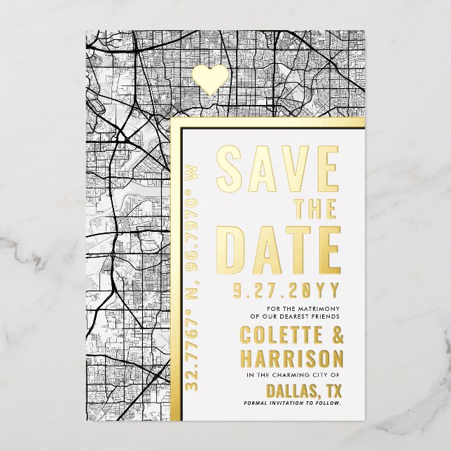 Invitation En Aluminium Dallas Love Locator | Mariage Enregistrer la date (Recto)