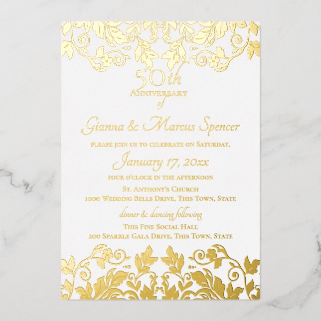 Invitation En Aluminium Damask or 50e anniversaire de mariage (Recto)