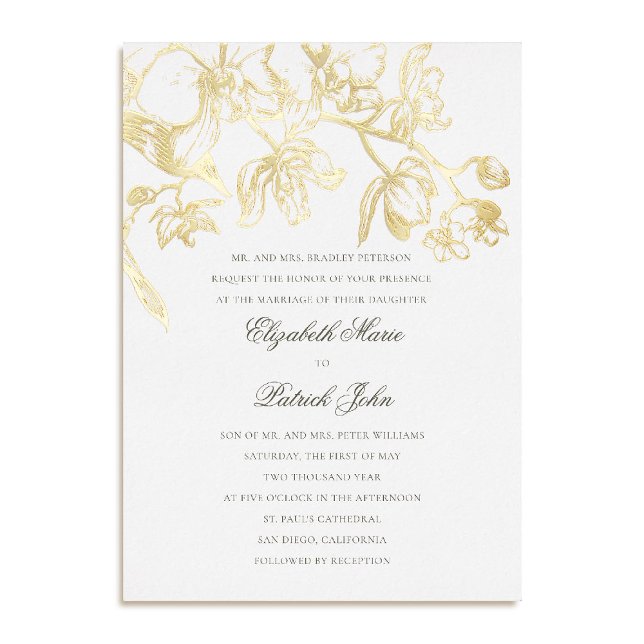 Invitation En Aluminium Danse d'Orchidée Formel Classique Héritage Pur Mar (orchid wedding invitation formal modern classic traditional black tie parents host foil white)