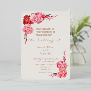 Invitation En Aluminium Danseur de Nuage Rose Gold Carnations Blanches Ros